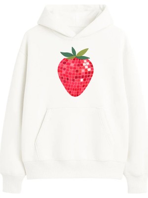 Yuniee Baskılı Unisex Oversize/geniş Kalıp Kapüşonlu Kalın Içi Polarlı/şardonlu Sweatshirt Glowberry - Ekru