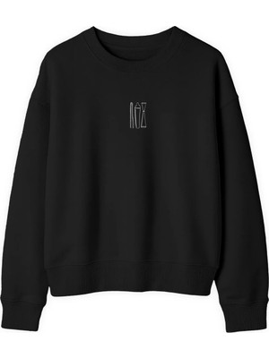 Yuniee Unisex Oversize/geniş Kalıp Bisiklet Yaka Pamuklu Sweatshirt Shake & Sip - Siyah