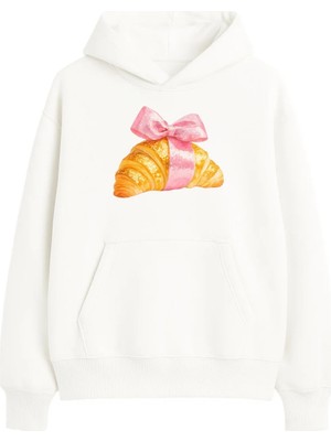 Yuniee Baskılı Unisex Oversize/geniş Kalıp Kapüşonlu Kalın Içi Polarlı/şardonlu Sweatshirt Glowssant - Ekru