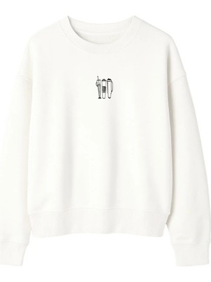 Yuniee Unisex Oversize/geniş Kalıp Bisiklet Yaka Pamuklu Sweatshirt Not Before Coffee - Ekru