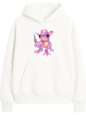 Yuniee Baskılı Unisex Oversize/geniş Kalıp Kapüşonlu Kalın Içi Polarlı/şardonlu Sweatshirt Cowgirl Glow - Ekru