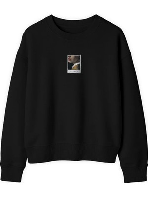 Yuniee Unisex Oversize Bisiklet Yaka Pamuklu Siyah Sweatshirt 3 Iplik Şardonsuz Between Silence & Smile