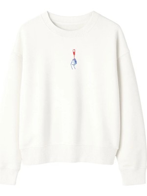 Yuniee Unisex Oversize/geniş Kalıp Bisiklet Yaka Pamuklu Sweatshirt Catch The Prosecco - Ekru