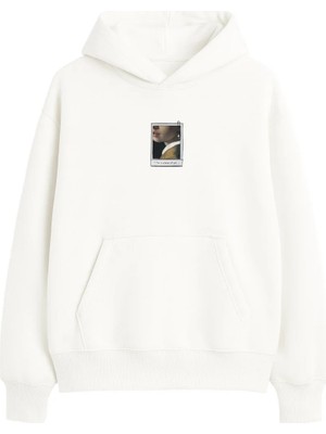 Yuniee Unisex Oversize Kapüşonlu Ekru Sweatshirt Pamuklu 3 Iplik Şardonlu Hoodie Between Silence & Smile