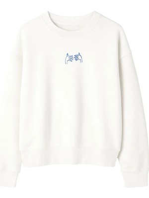 Yuniee Unisex Oversize/geniş Kalıp Bisiklet Yaka Pamuklu Sweatshirt Double Hands - Ekru