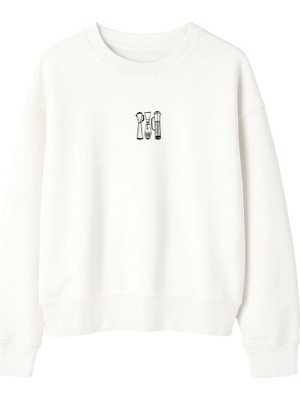 Yuniee Unisex Oversize/geniş Kalıp Bisiklet Yaka Pamuklu Sweatshirt Drip Trip - Ekru