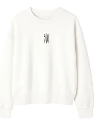 Yuniee Unisex Oversize/geniş Kalıp Bisiklet Yaka Pamuklu Sweatshirt Slice It Up - Ekru
