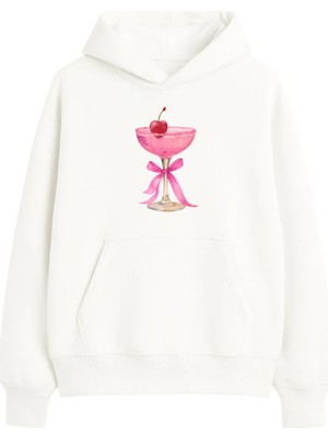 Yuniee Baskılı Unisex Oversize/geniş Kalıp Kapüşonlu Kalın Içi Polarlı/şardonlu Sweatshirt Cherry Cheers - Ekru