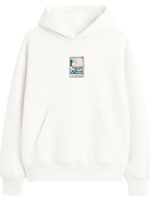 Yuniee Unisex Oversize Kapüşonlu Ekru Sweatshirt Pamuklu 3 Iplik Şardonlu Hoodie Waves Of Eternity