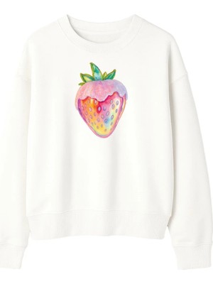 Yuniee Baskılı Unisex Oversize/geniş Kalıp Bisiklet Yaka Pamuklu Sweatshirt Glaze Glow - Ekru