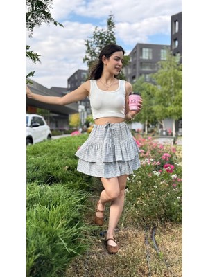 Leilaa Mini Kareli Şortlu Etek