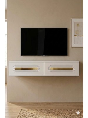 Ceneyra TDA1220BG RANY Duvara Montaj Tv Sehpası Beyaz-Gold 120cm