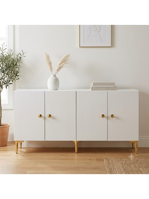 Ceneyra KA1817BG SİMPLE Konsol ve Tv Sehpası Beyaz-Gold 180cm