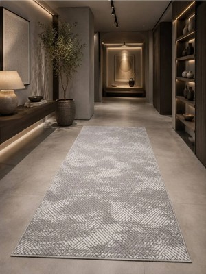 Plato Mzk Antiq Halı Gri Modern Kaymaz Taban Salon Hol, Koridor Mutfak Yıkanabilir Jel Kesme Yolluk