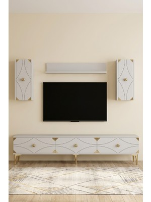 Ceneyra TVR1897BG ALFA Tv Ünitesi Takımı Beyaz-Gold 180cm