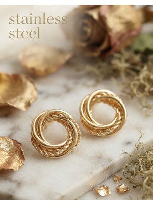 Stainless Steel 316L Çelik Gold Renk Halka Model Asorti Küpe
