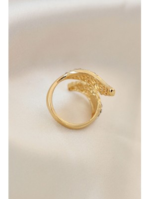 Özssay Ayarlamalı Gold Renk Metal Zirkon Taşlı Kanat Yüzük