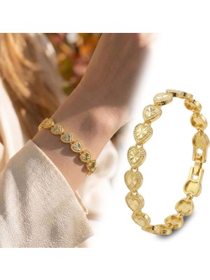 Fm 💎 Premium Şık ve Parlak Amorette 24K Gold Kaplama 8 mm Kadın Bijuteri Bileklik 3183KBV5D13  (~18cm)