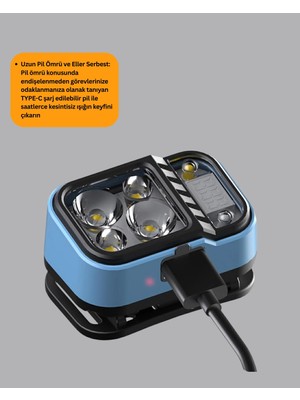 ALFA AKSESUAR 03 Üç Renkli LED Kafa Feneri 53 Mod Güç Göstergeli Type C Şarjlı