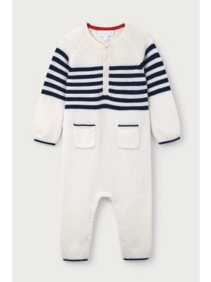 The White Company Kaşmir Karışımlı Breton Çizgili Triko Bebek Tulumu