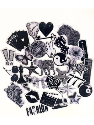 TT sticker Dark Aesthetic Siyah Beyaz Vintage Leopar Sticker Set Bullet Journal Ajanda Laptop Tablet Telefon Etiket Çıkartma