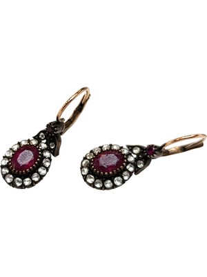 Altın Ofisi 2,36CT Yakut ve 0.50CT Elmas Taşlı Oval Sallanan Küpe 8 Ayar Altın  Hd Videolu