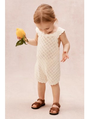 The White Company Organik Pamuklu Kroşe Detaylı Fırfırlı Kız Bebek Tulum