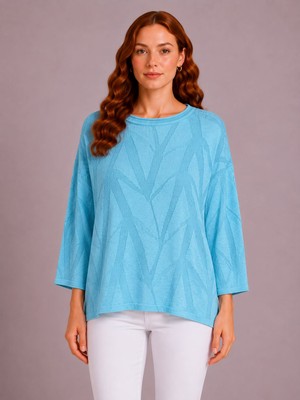 Neden Tekstil Kadın Mavi Triko Dokulu Oversize Bluz