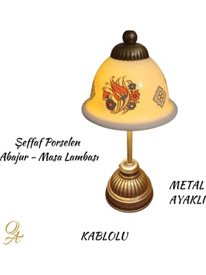 Qtahya Art - Abajur-Masa ve Gece Lambası-Dekoratif-El Yapımı-Şeffaf Porselen Şapkalı-Kablolu- Lale desen (9)