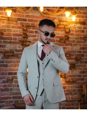 Dupont Classics Dupont Erkek Filafil Yelekli Takım Elbise - Slim Fit 6 Drop Sivri Yaka Çift Yırtmaç