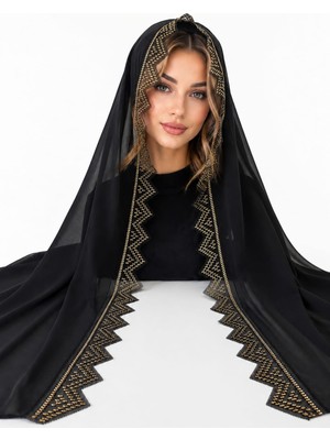 Ceylan Collection Mevlüt Örtüsü - Tel Kırma El Işlemeli Siyah Şifon Mevlüt Örtüsü - Lüks ve Özel Tasarım 75×150