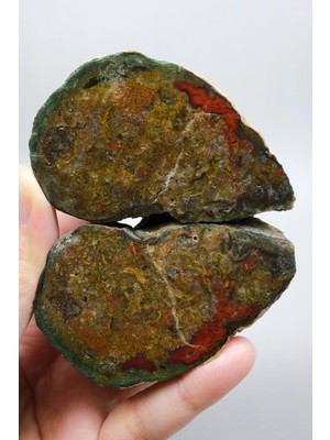 Healcrystal Yoğun Hardal Sarısı ve Yosun Yeşili Siyah Deniz Akik Cilalı Çift