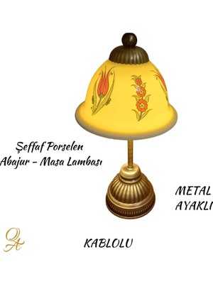 Qtahya Art Abajur-Masa ve Gece Lambası-Dekoratif-El Yapımı-Şeffaf Porselen Şapkalı-Kablolu- Kırmızı Lale desen (8)