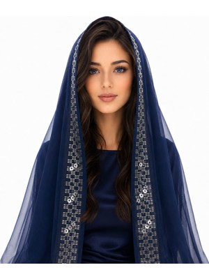 Ceylan Collection Mevlüt Örtüsü - Tel Kırma El Işlemeli Lacivert Şifon Mevlüt Örtüsü - Lüks ve Özel Tasarım 75×150
