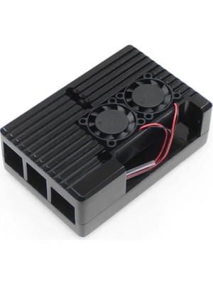 Raspberry Pi 4b Çift Fanlı Alüminyum Soğutma Kasası — Siyah