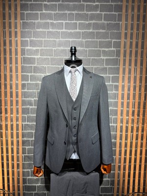 Dupont Classics Dupont Erkek Filafil Yelekli Takım Elbise - Slim Fit 6 Drop Sivri Yaka Çift Yırtmaç