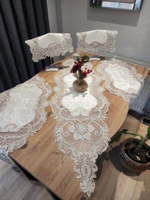 Yalıns Home Damla Özel Nakış Işlemeli Kadifeli Lüx Salon Takımı RUNNER:138X40 ŞÖMEN:90X40 PEÇETE:40X40