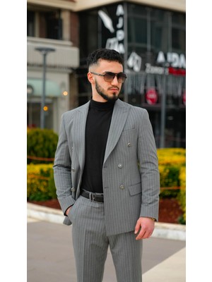 Dupont Classics Dupont Erkek Kruvaze Takım Elbise - Slim Fit 6 Drop Sivri Yaka Çift Yırtmaç