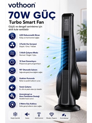 Najmaddin Mepa Turbo Smart Akıllı Fan LED Ekranlı Kumandalı 90° Hareketli Serinletici Soğutucu Kule Tipi
