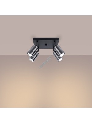 Riolight Rıolıght Modern Krom Hareketli Başlık Siyah Gövde 4XGU10 LED Kare Spot Avize(Ampül Dahildir)