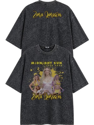 Fuddy Moda Unisex Oversize Zara Larsson Midnight Sun Tour 2026 Ense Baskılı Yıkamalı Tişört