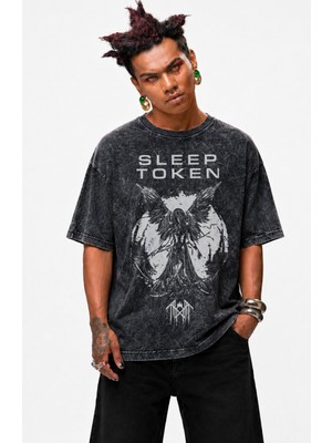 Fuddy Moda Unisex Oversize Rock Band Sleep Yazılı Yıkamalı Retro Tişört