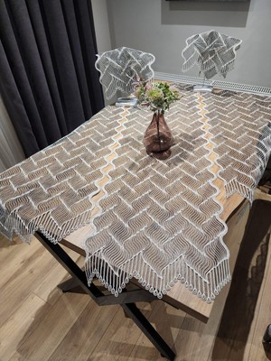 Yalıns Home Alev Lüx Siyah Zemin Üzerine Işlemeli 5 Parça Salon Takımı RUNNER:140X40 ŞÖMEN:95X40 PEÇETE:47X32