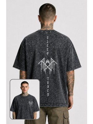 Fuddy Moda Unisex Oversize Rock Band Sleep Sırt Baskılı Yıkamalı Tişört