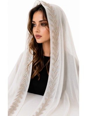 Ceylan Collection Mevlüt Örtüsü - Krem Boncuk Işlemeli Özel Tasarım Şifon Mevlüt Örtüsü 75×150