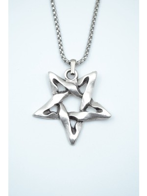 IDR Pentagram Gümüş Kaplama Örme Zincir Kolye