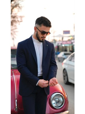 Dupont Classics Dupont Erkek Torba Cepli Takım Elbise - Slim Fit 6 Drop Puntolu Çift Yırtmaç Likralı Viskon