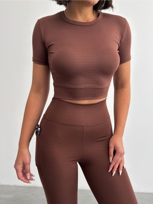 Opendo Bisiklet Yaka Body Crop T-Shirt
