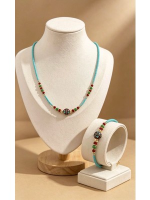 Zümra Store Tasarım Firuze Kolye-Bilekllik Su Yeşili Set