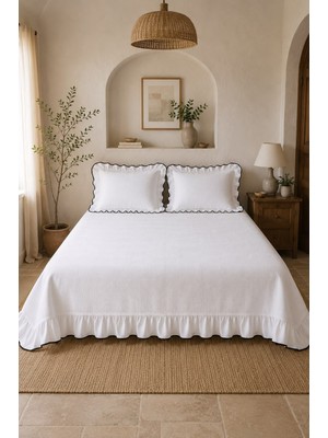 Uçkan Home %100 Pamuk Çift Kişilik Fırfırlı Pike Seti